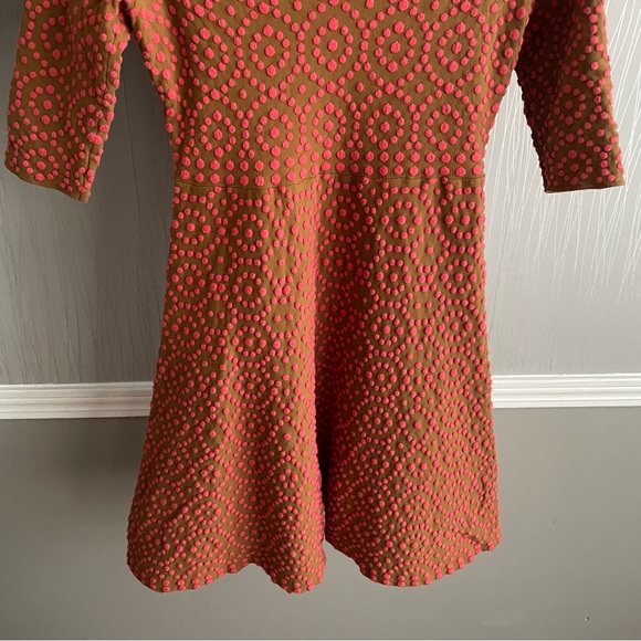 Boden Annabel V Neck Textured Dress Women’s size 6 Petite Brown Pink Polka Dot - Picture 4 of 9
